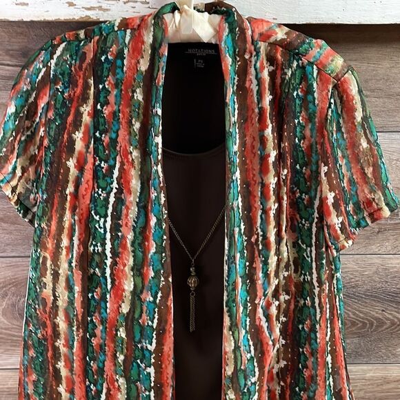 NOTATIONS Womens Brown Tank Top Boho Open-Front Blouse with Necklace Suze PS - Picture 4 of 10